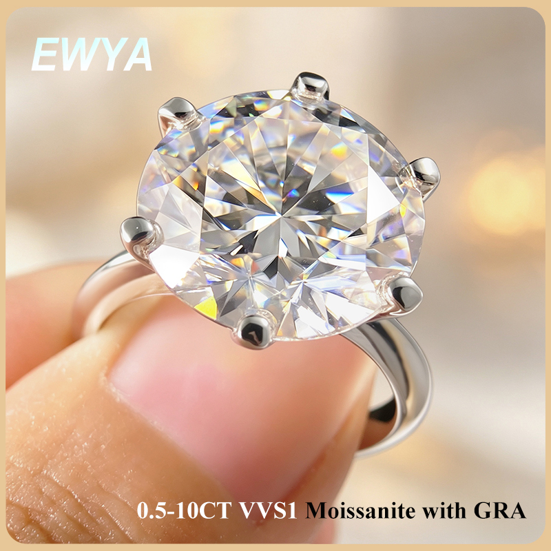 Sterling Silver Ring - EWYA GRA certifié 0.5-10CT D couleur